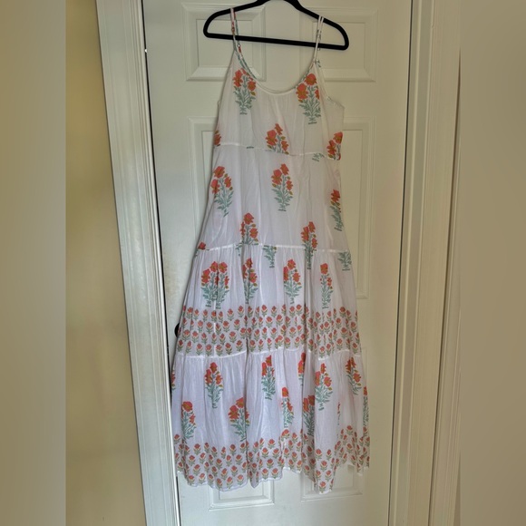 NWT Roller Rabbit White maxi dress with burnt orange and Green Floral Design - Picture 1 of 7